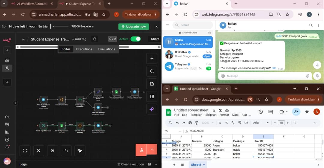 n8n Automation - Pencatatan Keuangan Telegram
